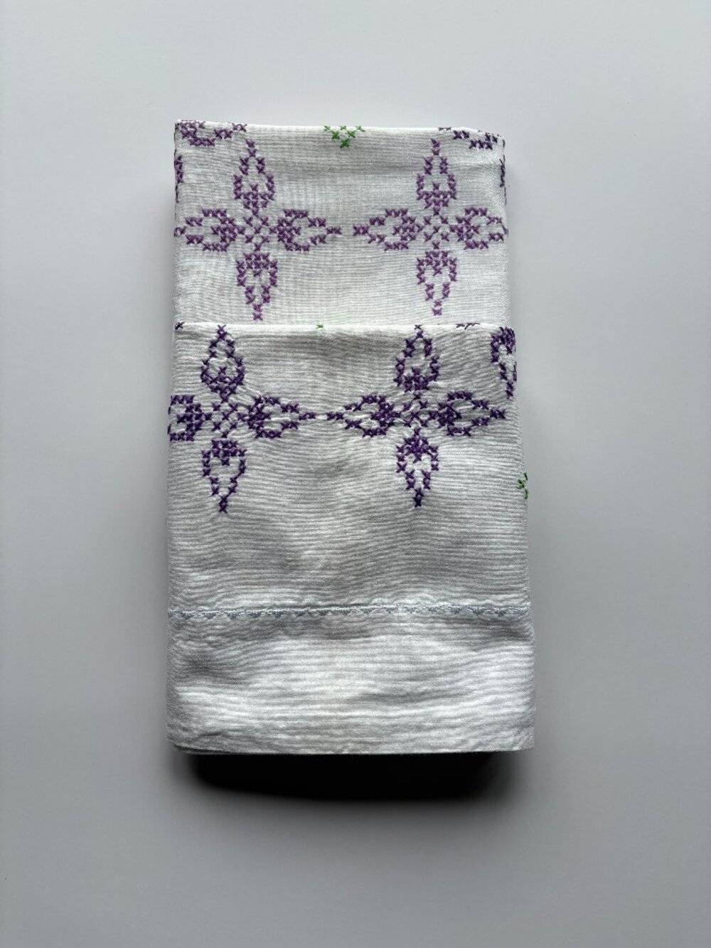 A Pair of Vintage Hand Cross Stitched Standard Pillowcases